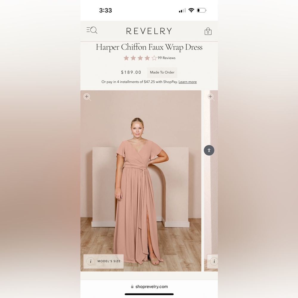 Revelry Harper Chiffon faux wrap dress in antique blush. Size 20.